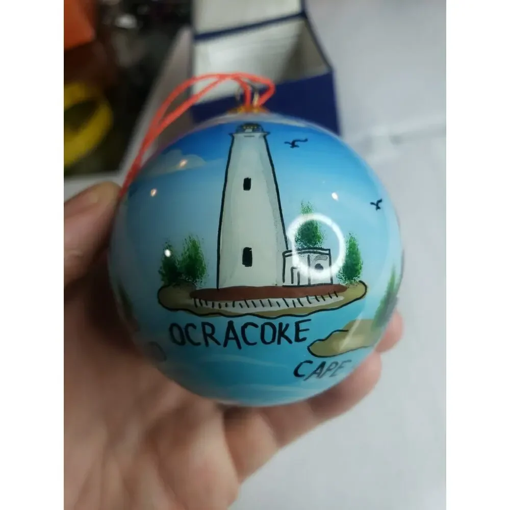 Hand painted Outer Banks NC North Carolina Lighthouses Christmas Ornament 1998